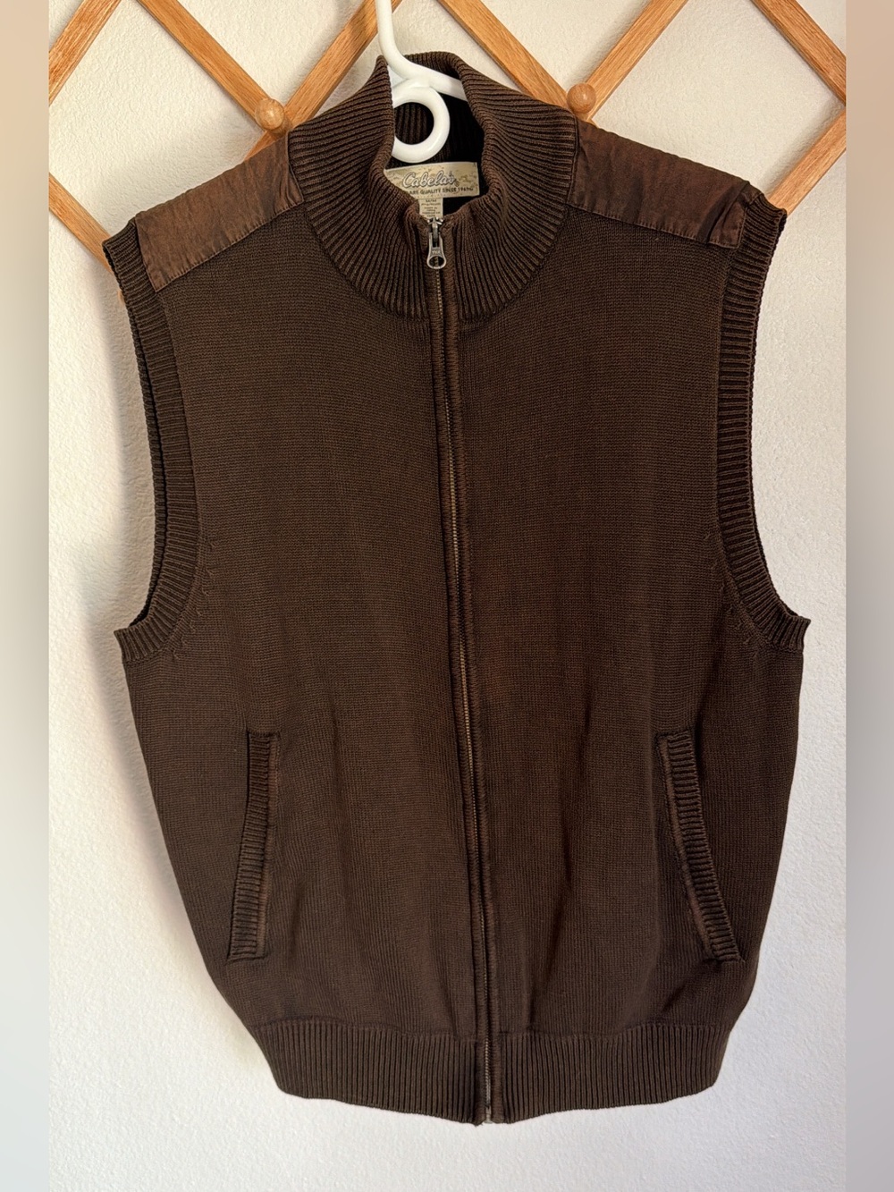 Vintage Cabela's Dark Brown Full-Zip Cotton Knit Men's Sweater Vest Size Medium